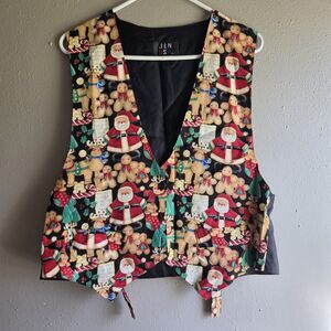 JLN USA Christmas Vest Santa Gingerbread Reindeer Candy Cane Holiday Party L